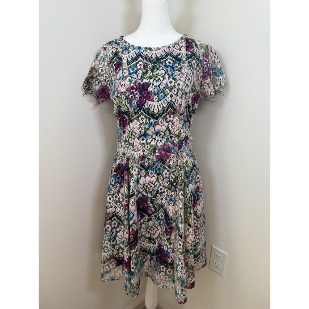 Anthropologie Hunter Dixon Multi-Color Floral Lace Lacepaint Dress 4 Wedding